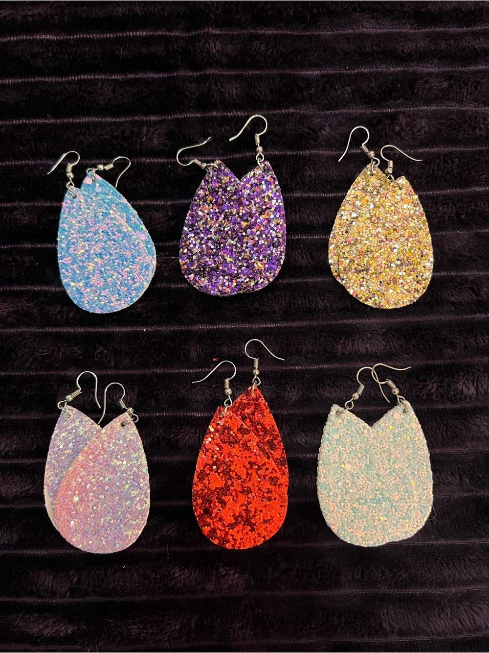 Sparkle Teardrop Dangle Earrings - Purple, Gold, Red, Blue, Pink, White